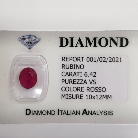 OVAL RUBY 6.42 CARAT in CERTIFIED BLISTER