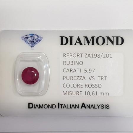 ROUND RUBY 5.97 CARAT in CERTIFIED BLISTER