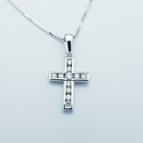 COLLIER CROIX EN OR BLANC 18 KT AVEC DIAMANTS CERTIFIÉS - Modèle (Anneau de mariage)