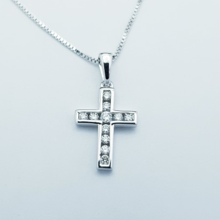 COLLIER CROIX EN OR BLANC 18 KT AVEC DIAMANTS CERTIFIÉS - Modèle (Anneau de mariage)