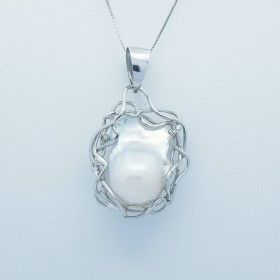 PENDENTIF PERLE EN ARGENT RHODIÉ OR BAROQUE 51 CARATS