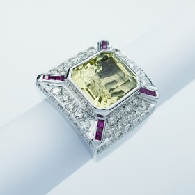 Bague en or blanc 18 carats avec pierres certifiées - Modelo (Egypte)