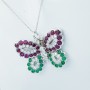 Collier pendentif en or blanc 18 carats avec pierres certifiées - motif (papillon)