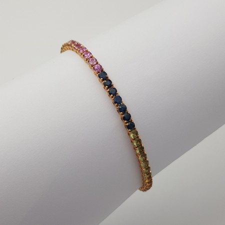 Bracelet de tennis en or 18 kt avec saphirs arc-en-ciel