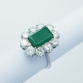 18kt Gold Ring with Emerald and Certified Diamonds - Model (Barg)