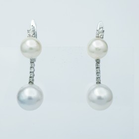 18 kt GOLD EARRINGS with DIAMONDS and PEARLS - Model (Ponza)