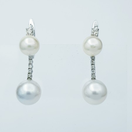 BOUCLES D'OREILLES en or 18 carats avec DIAMANTS et PERLES - Modèle (Ponza)