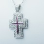 COLLIER CROIX EN OR BLANC 18 KT AVEC DIAMANTS ET RUBINS CERTIFIÉS - Modèle (Grand)