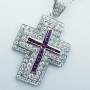 COLLIER CROIX EN OR BLANC 18 KT AVEC DIAMANTS ET RUBINS CERTIFIÉS - Modèle (Grand)
