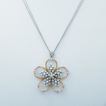 Collana Ciondolo in Oro 18 kt con Diamanti Certificati - Modello (Fiorella)