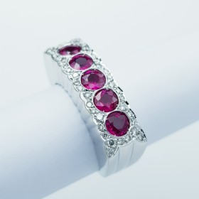 18kt Gold Ring with Certified Diamonds and Rubies - Model (Binary)