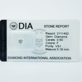 0.50 F VS1 Diamante Certificato DIA in Blister