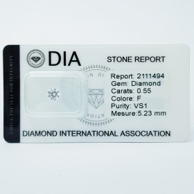 0.55 F VS1 Diamante Certificato DIA in Blister