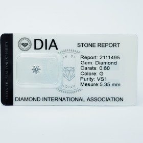 0.60 G VS1 Diamond Certified DIA in Blister Packs