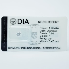0,60 F VS1 Diamant certifié DIA en plaquettes thermoformées