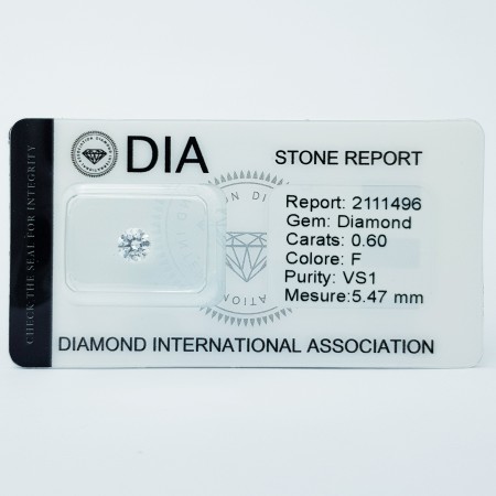 0,60 F VS1 Diamant certifié DIA en plaquettes thermoformées