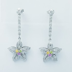 18 KT White Gold Earrings with Certified Sapphires and Diamonds