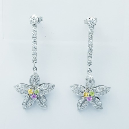 Boucles d'oreilles en or blanc 18 KT avec saphirs et diamants certifiés
