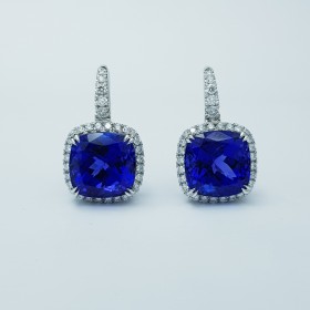 18 kt White Gold Earrings with Tanzanites and Certified Diamonds - Model (OMIII)