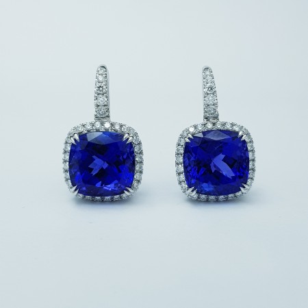 Boucles d'oreilles en or blanc 18 carats avec Tanzanites et diamants certifiés - Modèle (OMIII)