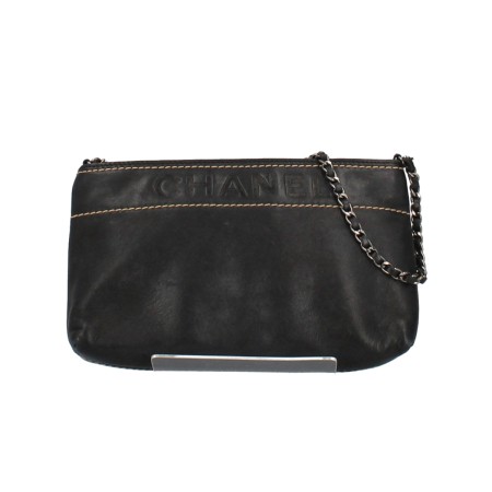 Borsa a Tracolla Chanel Nera con Impunture e Interni Beige