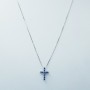 18 KT WHITE GOLD CROSS PENDANT with CERTIFIED DIAMONDS and SAPPHIRE - Model (Double)