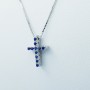 18 KT WHITE GOLD CROSS PENDANT with CERTIFIED DIAMONDS and SAPPHIRE - Model (Double)