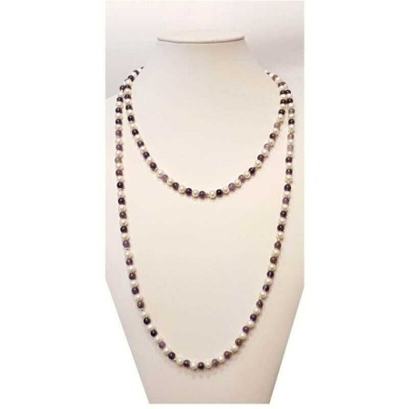 Collier perle et améthyste avec inserts plaqués or rhodié-120cm