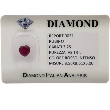 RUBY CUT HEART 3.25 ct in BLISTER CERTIFIED