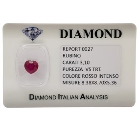 RUBY CUT HEART 3.10 ct in BLISTER CERTIFIED