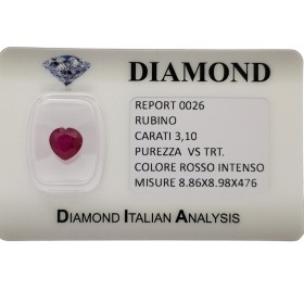 RUBY CUT HEART 3.10 ct in BLISTER CERTIFIED