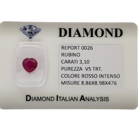 CŒUR RUBY CUT 3,10 ct dans BLISTER CERTIFIED