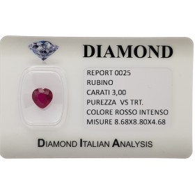 RUBY CUT HEART 3.00 ct in BLISTER CERTIFIED
