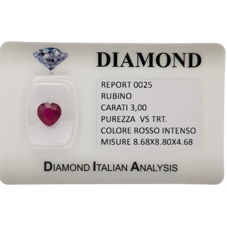 RUBY CUT HEART 3.00 ct in BLISTER CERTIFIED
