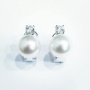 AKOYA PEARL EARRINGS 12.5mm and DIAMONDS 0.40 Ct Total in 18 kt WHITE GOLD