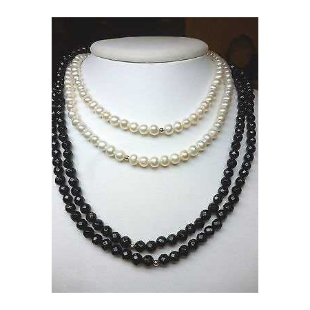 PEARL NECKLACE BIWA JAPAN AND AGATE GOLD 18 KT DISCOUNT 80 %