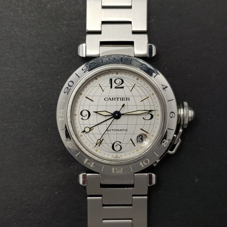 Cartier Pasha Gmt 2377 35mm Good Condition Stahl Steel 197Clfeb2