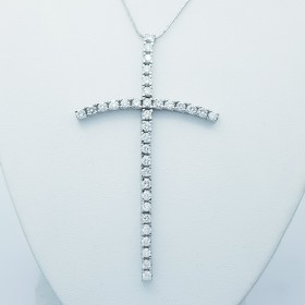 18 KT WHITE GOLD CROSS NECKLACE WITH CERTIFIED DIAMONDS - Model (Semi-rigid)