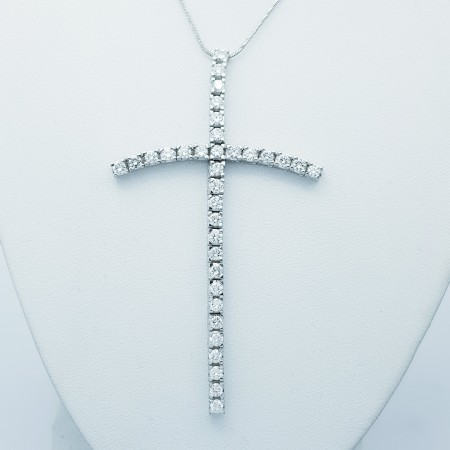 COLLIER CROIX EN OR BLANC 18 KT AVEC DIAMANTS CERTIFIÉS - Modèle (semi-rigide)