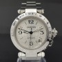 Cartier Pasha Gmt 2377 35mm Avec papier Très bon état Stahl Acier 52CLApri