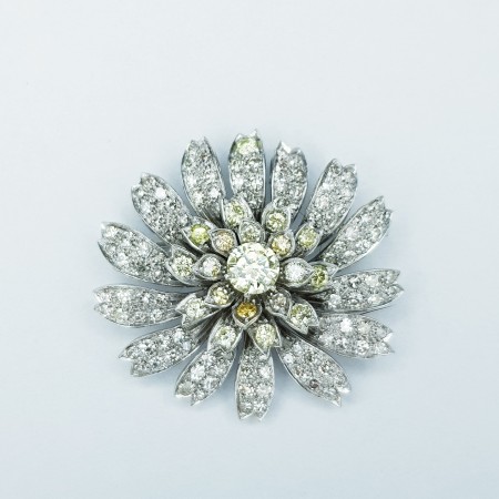 Platinum Flower Brooch with Certified Diamonds