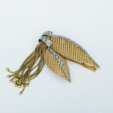 Broche feuille en or blanc 18 carats avec diamants certifiés