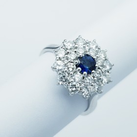 Bague en or 18 carats avec saphir et diamants certifiés - Modèle (rose)