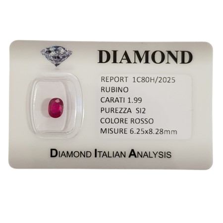 OVAL CUT RUBY 1.99 ct in BLISTER CERTIFIED