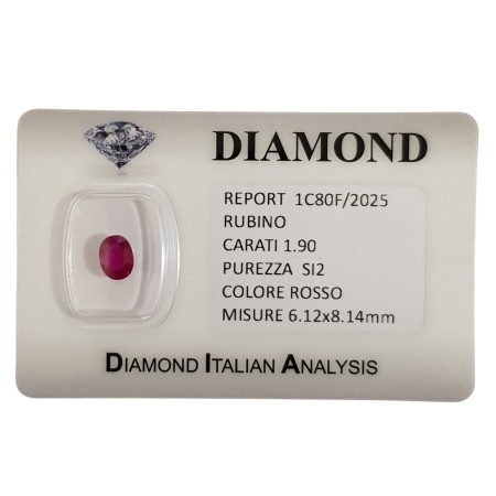 OVAL CUT RUBY 1.90 ct in BLISTER CERTIFIED