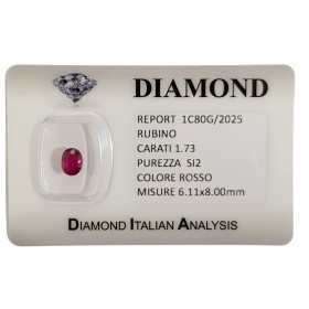 OVAL CUT RUBY 1.73 ct in BLISTER CERTIFIED