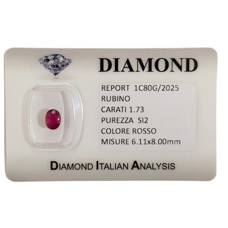 OVAL CUT RUBY 1.73 ct in BLISTER CERTIFIED