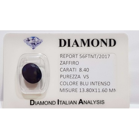 ZAFFIRO OVALE 8.40 CARATI in BLISTER CERTIFICATO