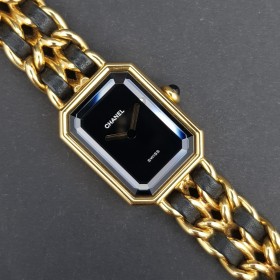 Chanel Première Plated Leather Quartz Ladies Watch Size L Gold Plated Leather Premiere H0001 Mint condition stahl steel X32