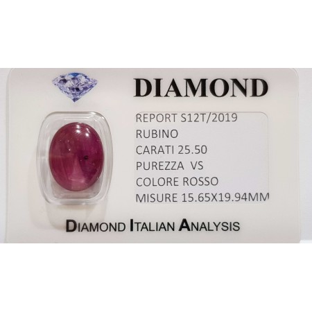 RUBINO STELLATO ROSSO 25.50 CARATI in BLISTER CERTIFICATO